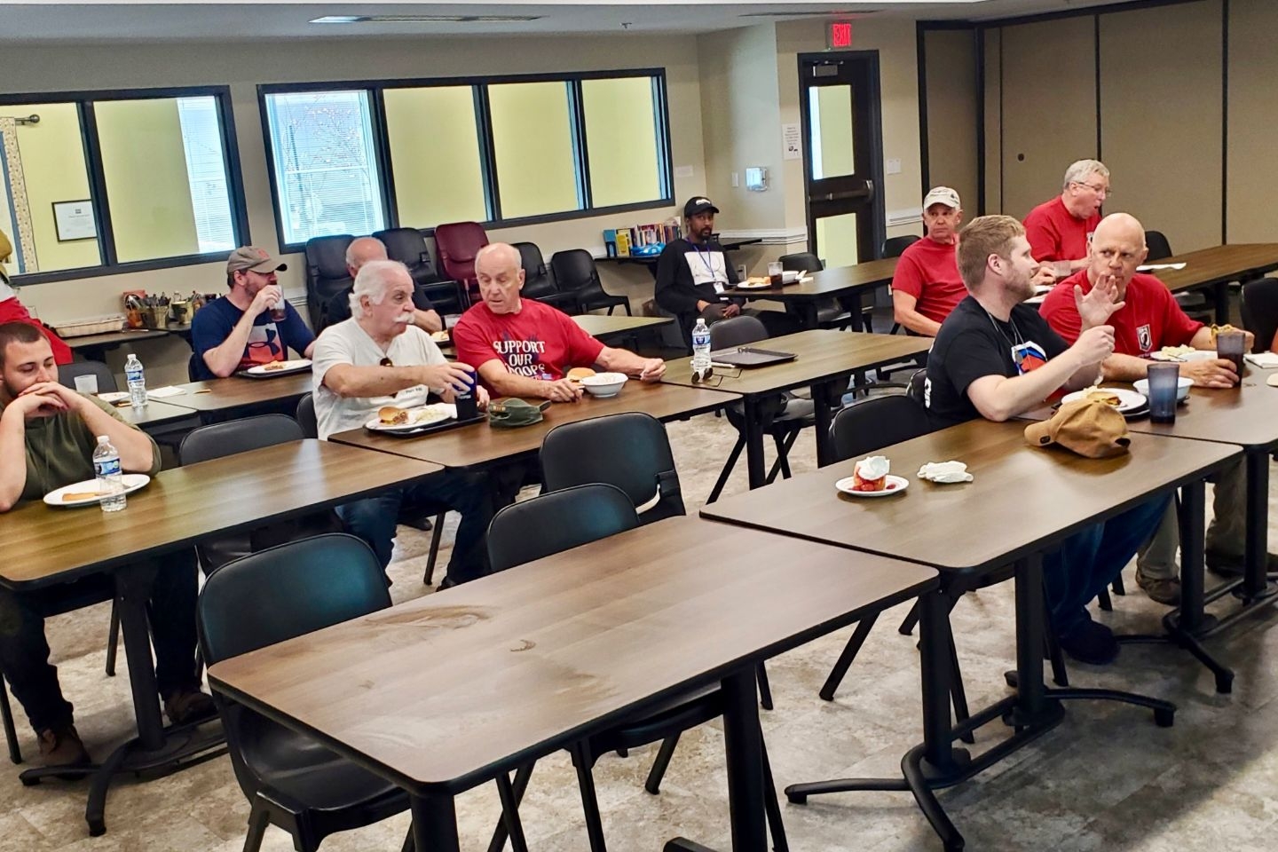 Members of Post 8466 join residents for lunch at the Veterans Life Center in Butner, NC.